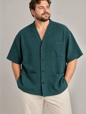 Houston White Men’s Seersucker Shacket — Teal, XL